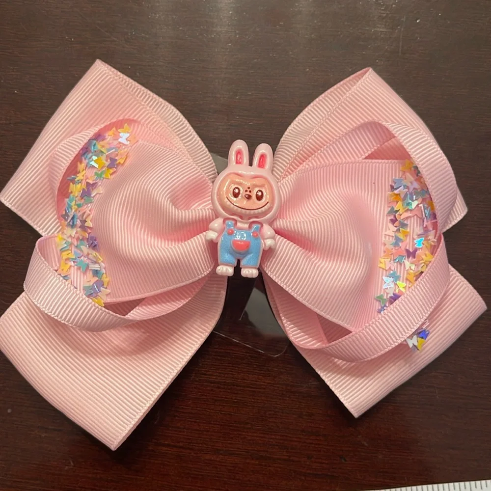 Light Pink Hair Bow labubu monster Charm butterfly glitter Accents new